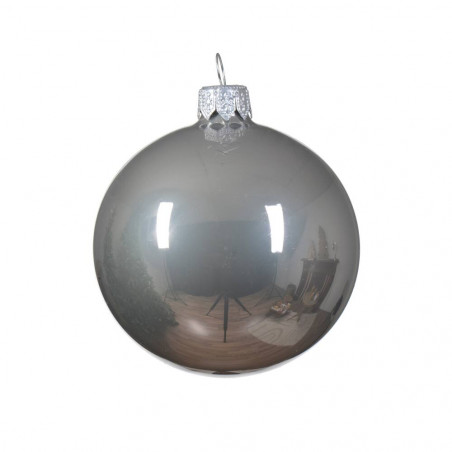 SET 6 BOLAS CRISTAL 8CM GRIS PLATA
