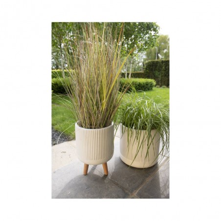 MACETA LOGAN BLANCO CON PATAS MADERA