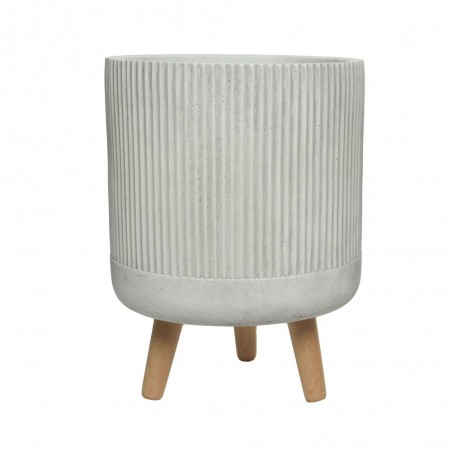 MACETA LOGAN BLANCO CON PATAS MADERA