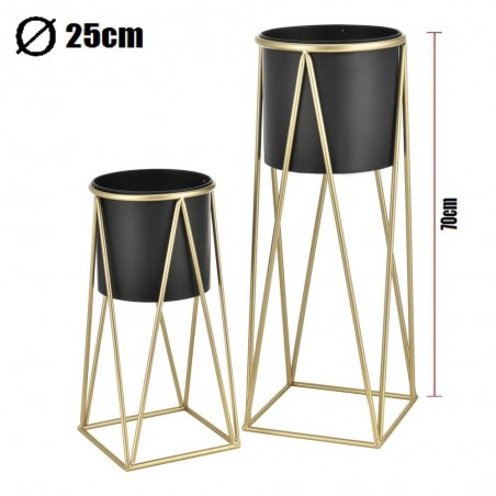 MACETERO NEGRO PEDESTAL DORADO