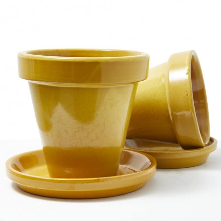 MACETA BARRO ESMALTADA MOSTAZA